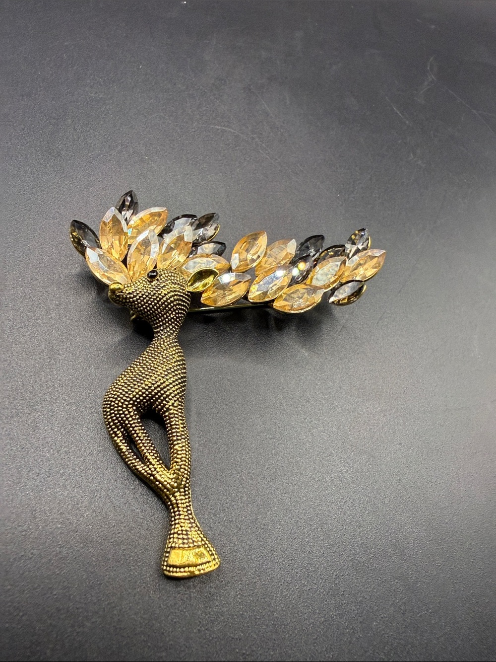 Crystal Antler Deer Brooch - Gold and Smoke